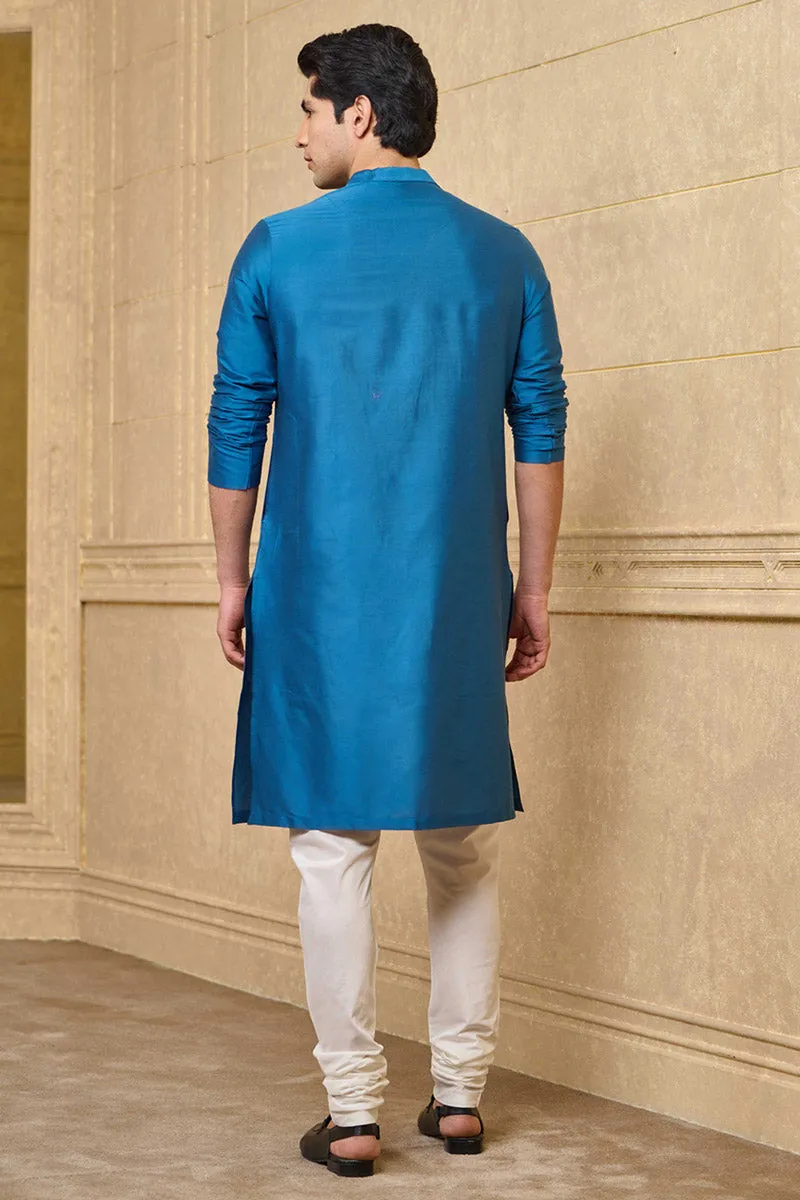 Medium Blue Kurta Set With Mirror Work Highlights