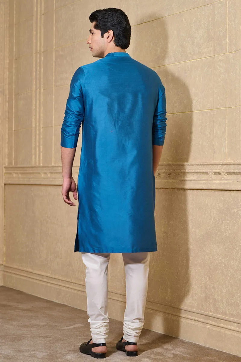 Medium Blue Kurta Set With Mirror Work Highlights