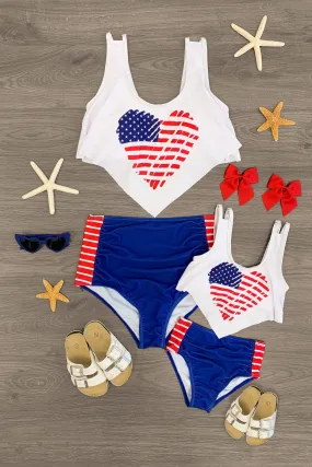 Mom & Me - American Flag Heart Bikini