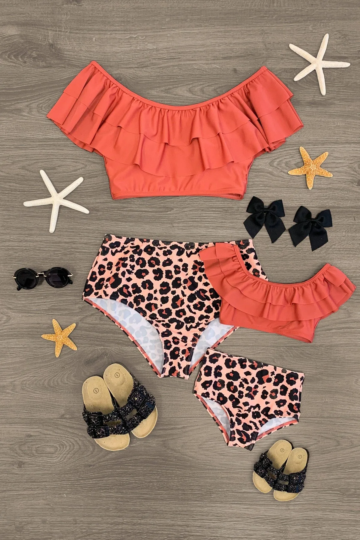 Mom & Me - Rust Leopard Ruffle Bikini