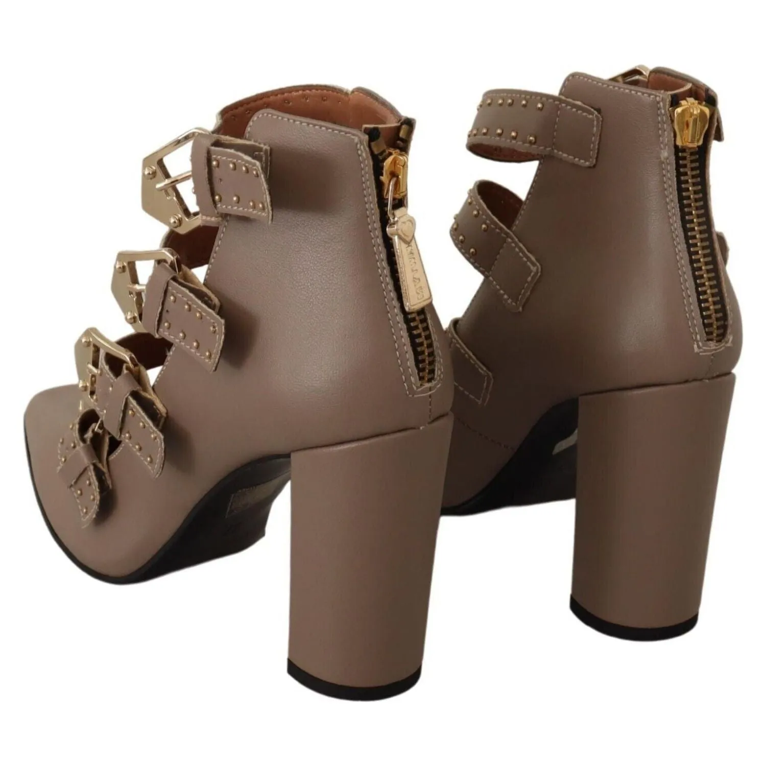 MY TWIN Elegant Leather Multi-Buckle Heels in Brown