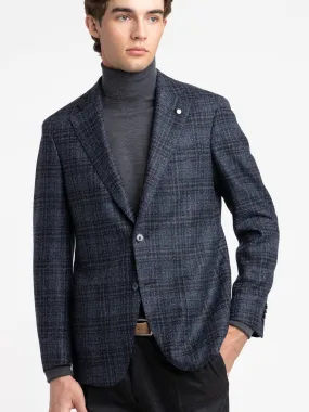 Navy Check Wool-Blend Sport Jacket