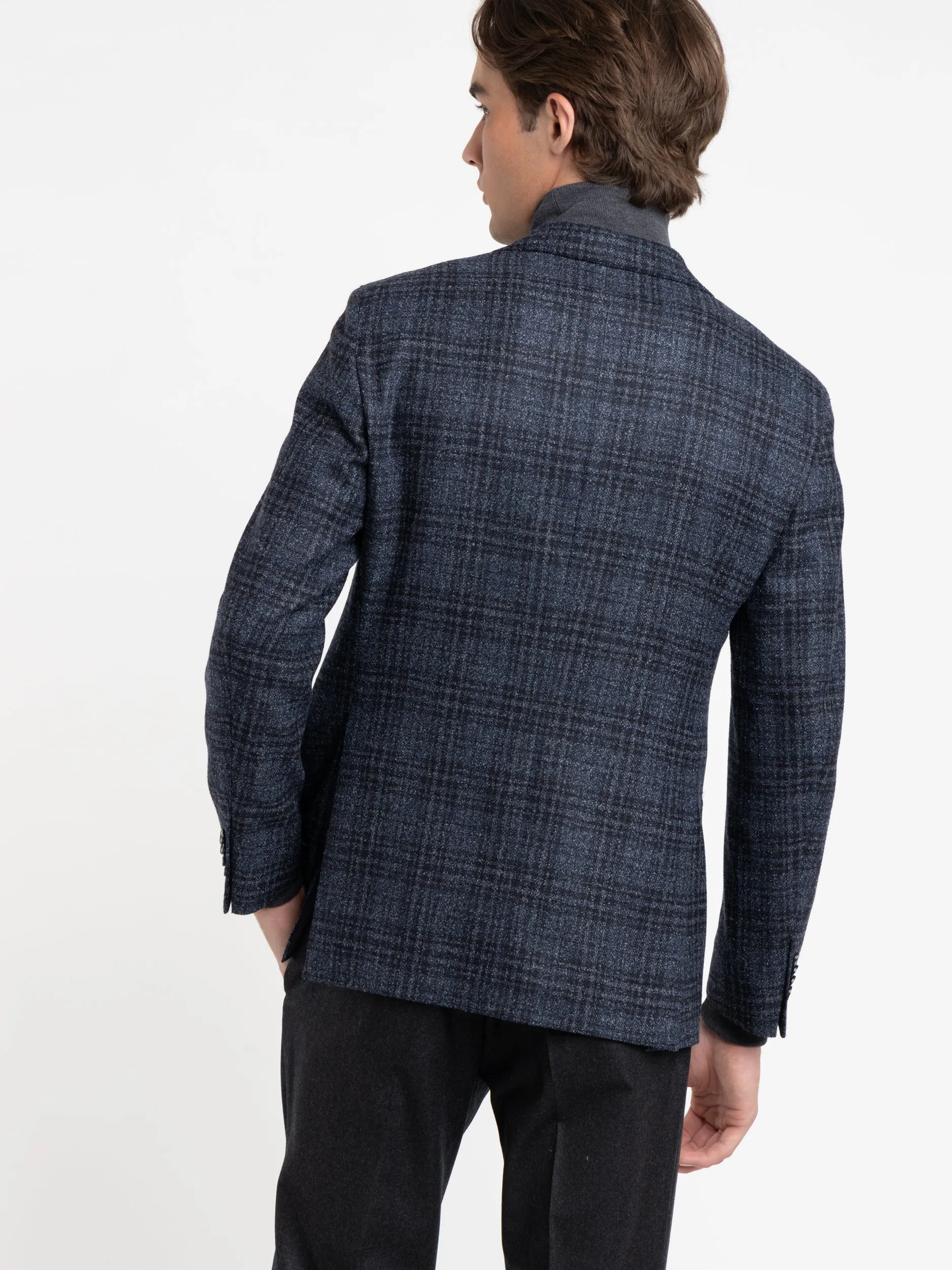 Navy Check Wool-Blend Sport Jacket