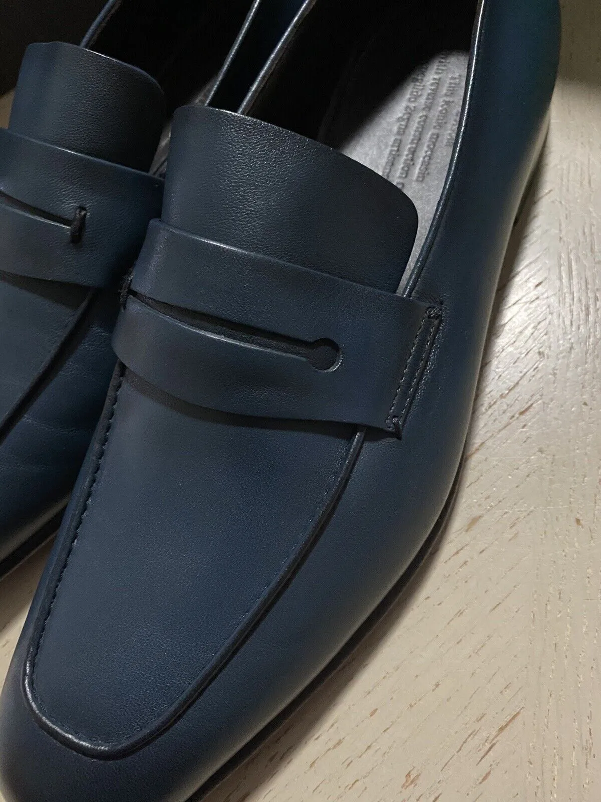 New $775 Ermenegildo Zegna Iconic Moccasin Leather Loafers Shoes MD Blue 11 US