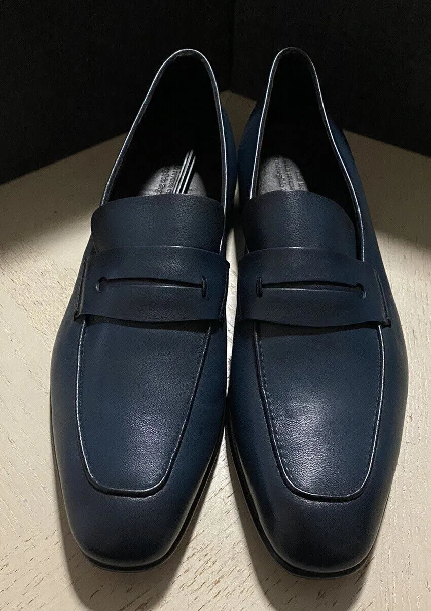 New $775 Ermenegildo Zegna Iconic Moccasin Leather Loafers Shoes MD Blue 11 US