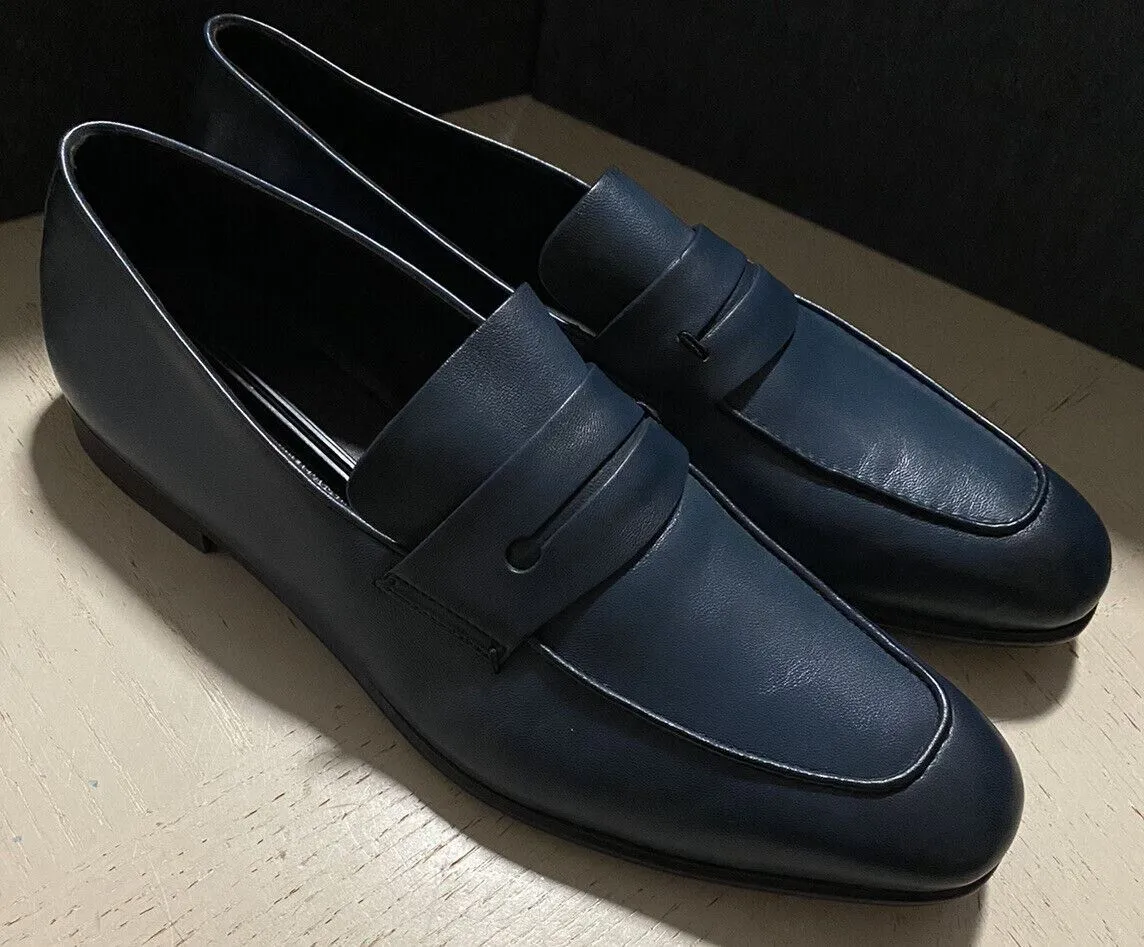 New $775 Ermenegildo Zegna Iconic Moccasin Leather Loafers Shoes MD Blue 11 US