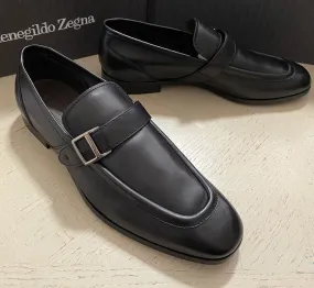 New $795 Ermenegildo Zegna Moccasin Leather Loafers Shoe Black 13 US Italy