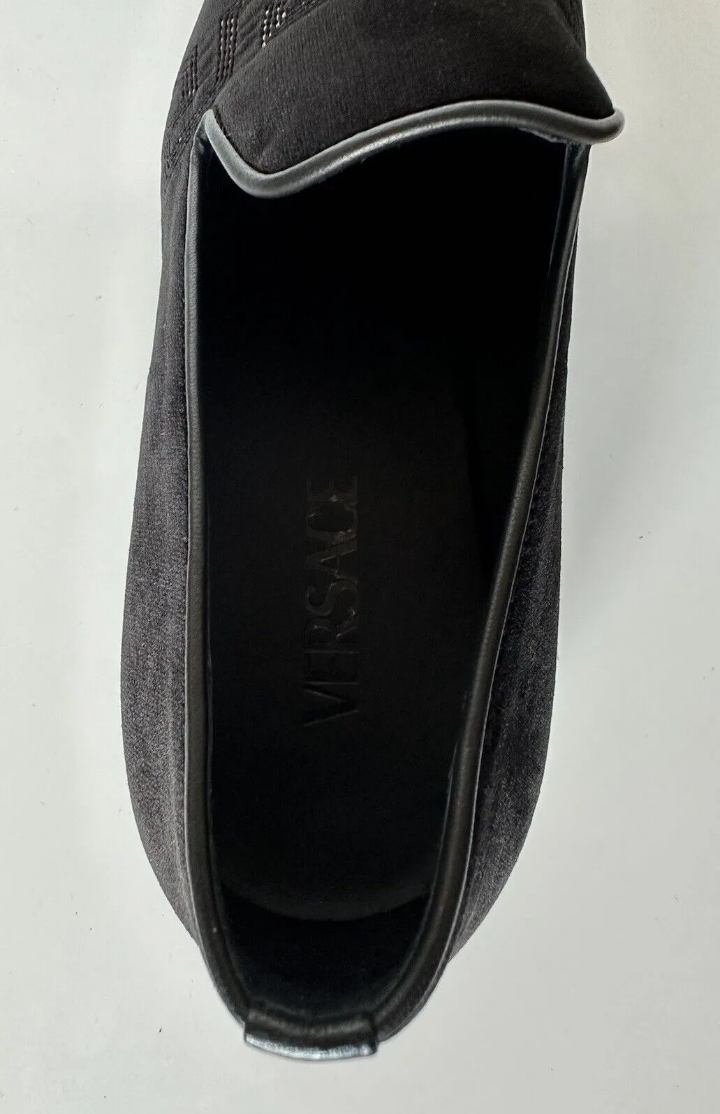 NIB $850 VERSACE Greca Men's Suede Black Loafers Shoes 7 US (40 Euro) IT 1003792