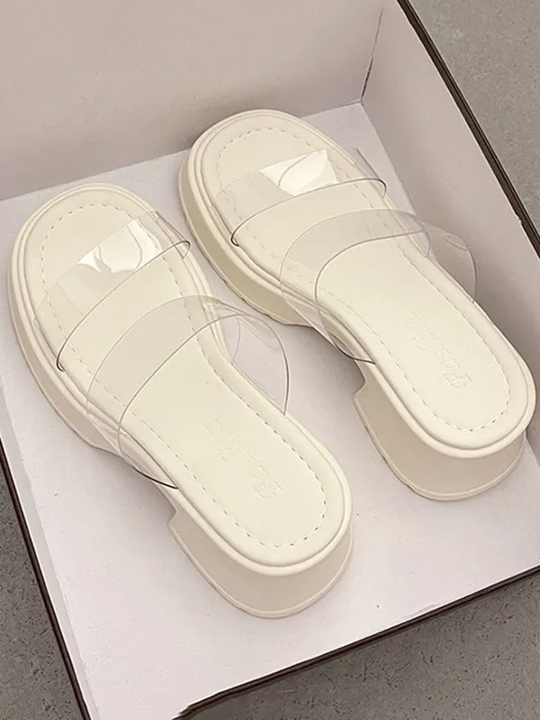 Open Toe Round-Toe Split-Joint Transparent Slippers Pumps Sandals