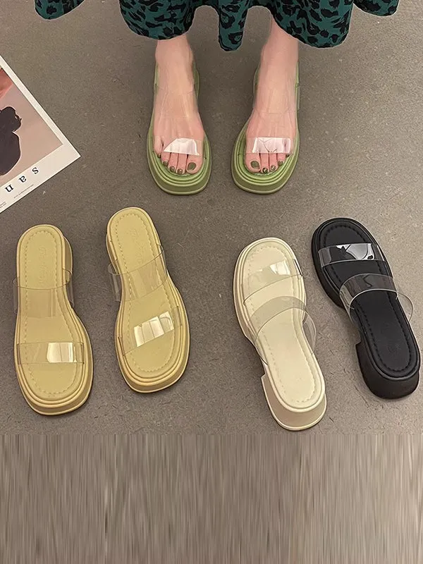 Open Toe Round-Toe Split-Joint Transparent Slippers Pumps Sandals