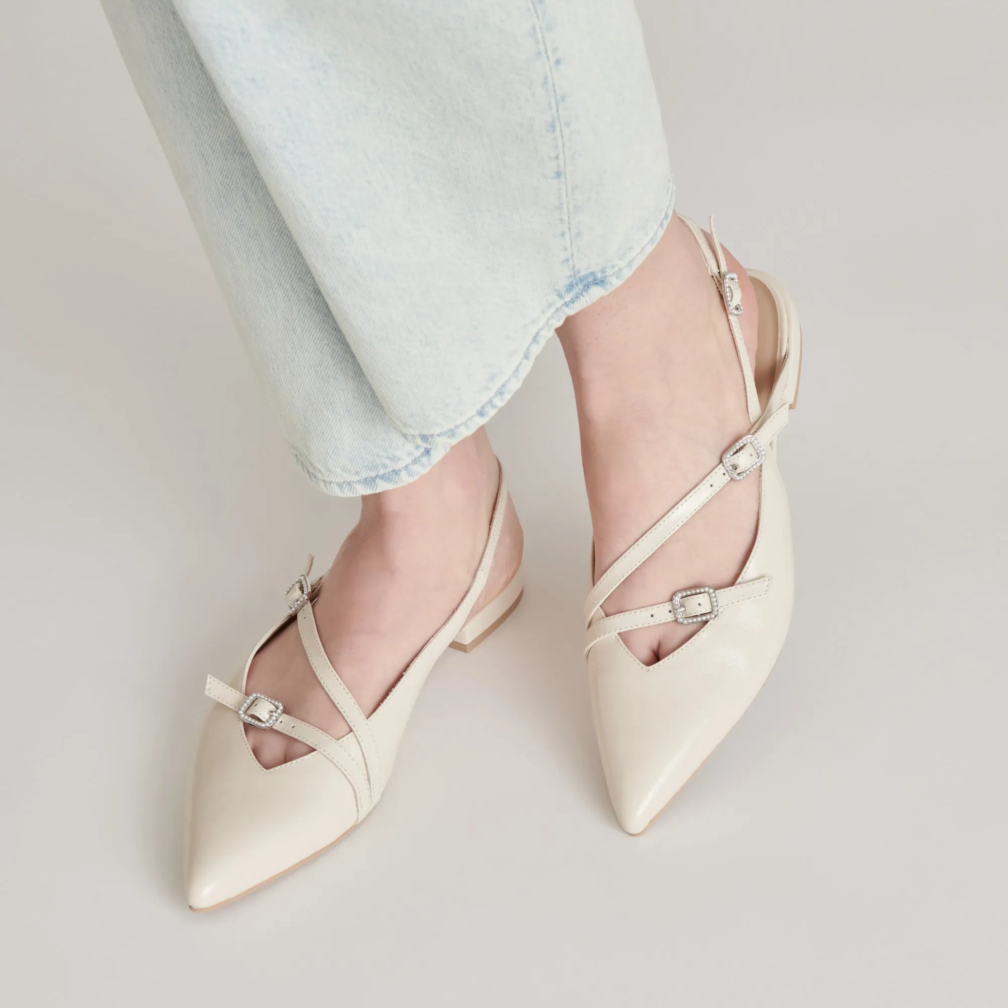 PAMLA PEARL FLATS IVORY CRINKLE PATENT