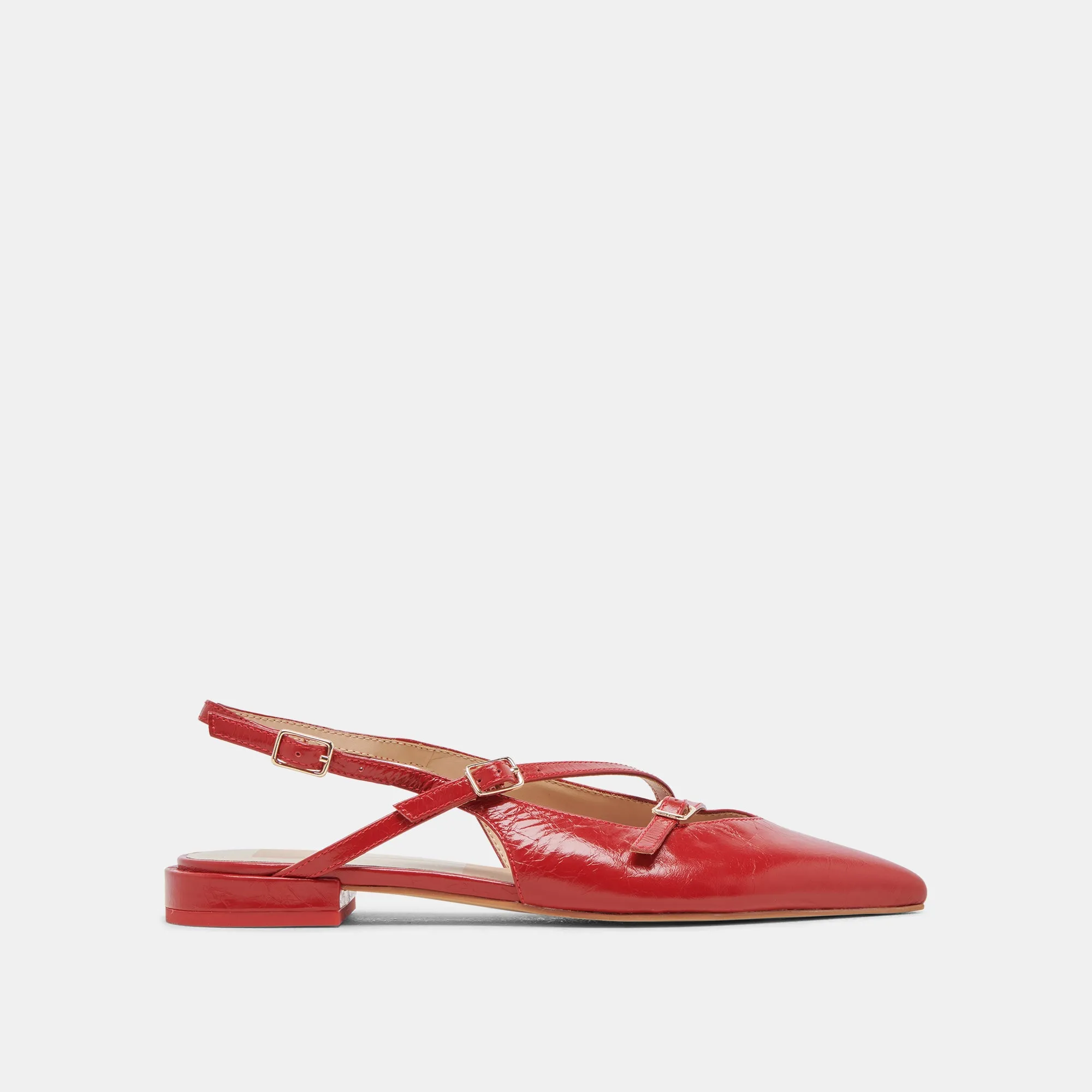 PAMLA WIDE FLATS RED CRINKLE PATENT