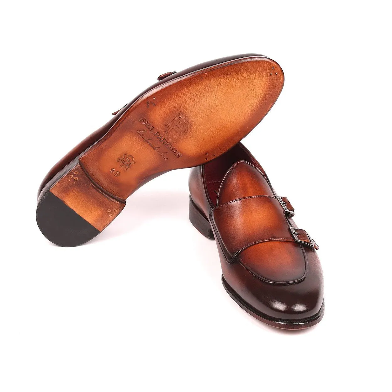 Paul Parkman Men's Brown Calf-Skin Leather Double-MonkStraps Loafers HT61BRW (PM6159)