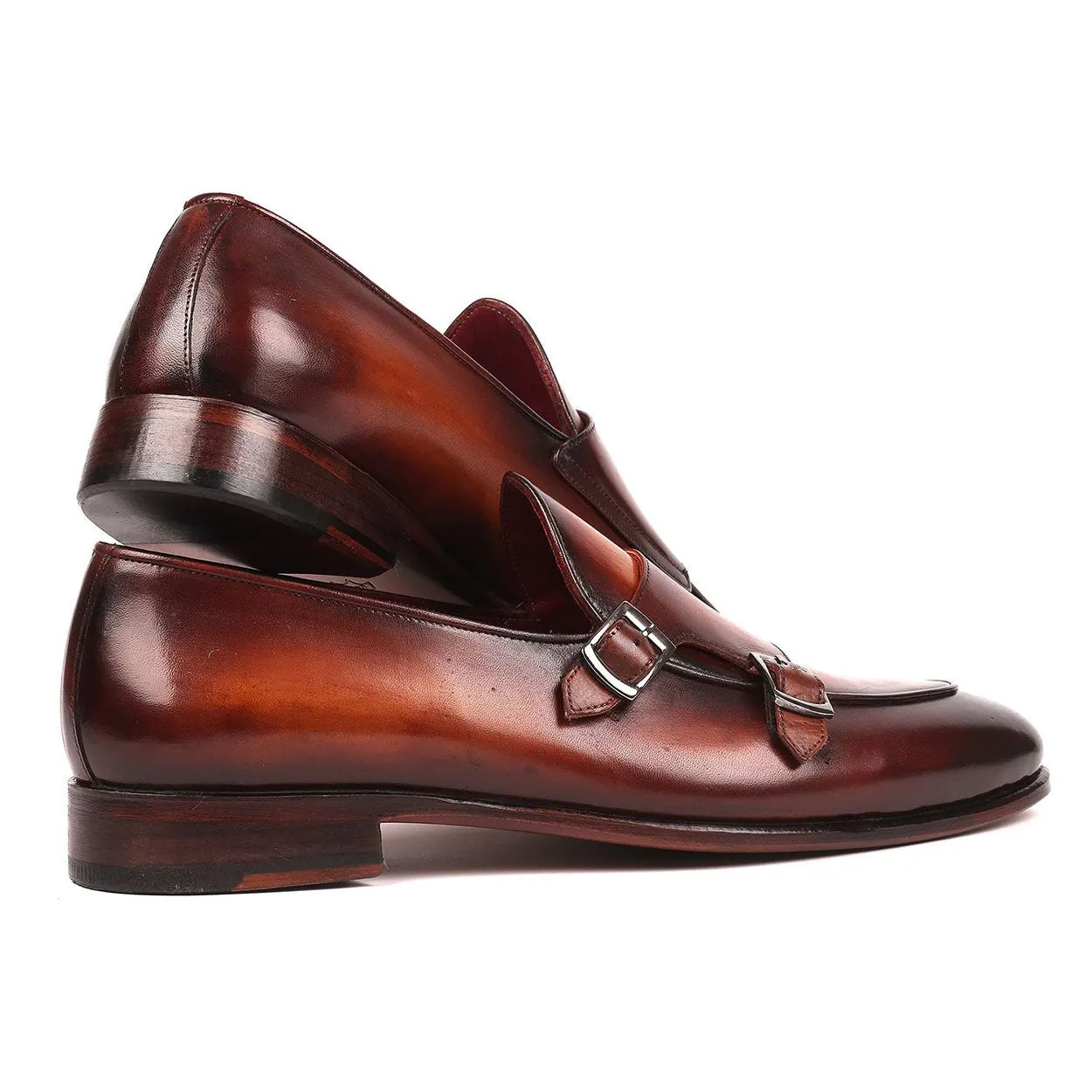 Paul Parkman Men's Brown Calf-Skin Leather Double-MonkStraps Loafers HT61BRW (PM6159)