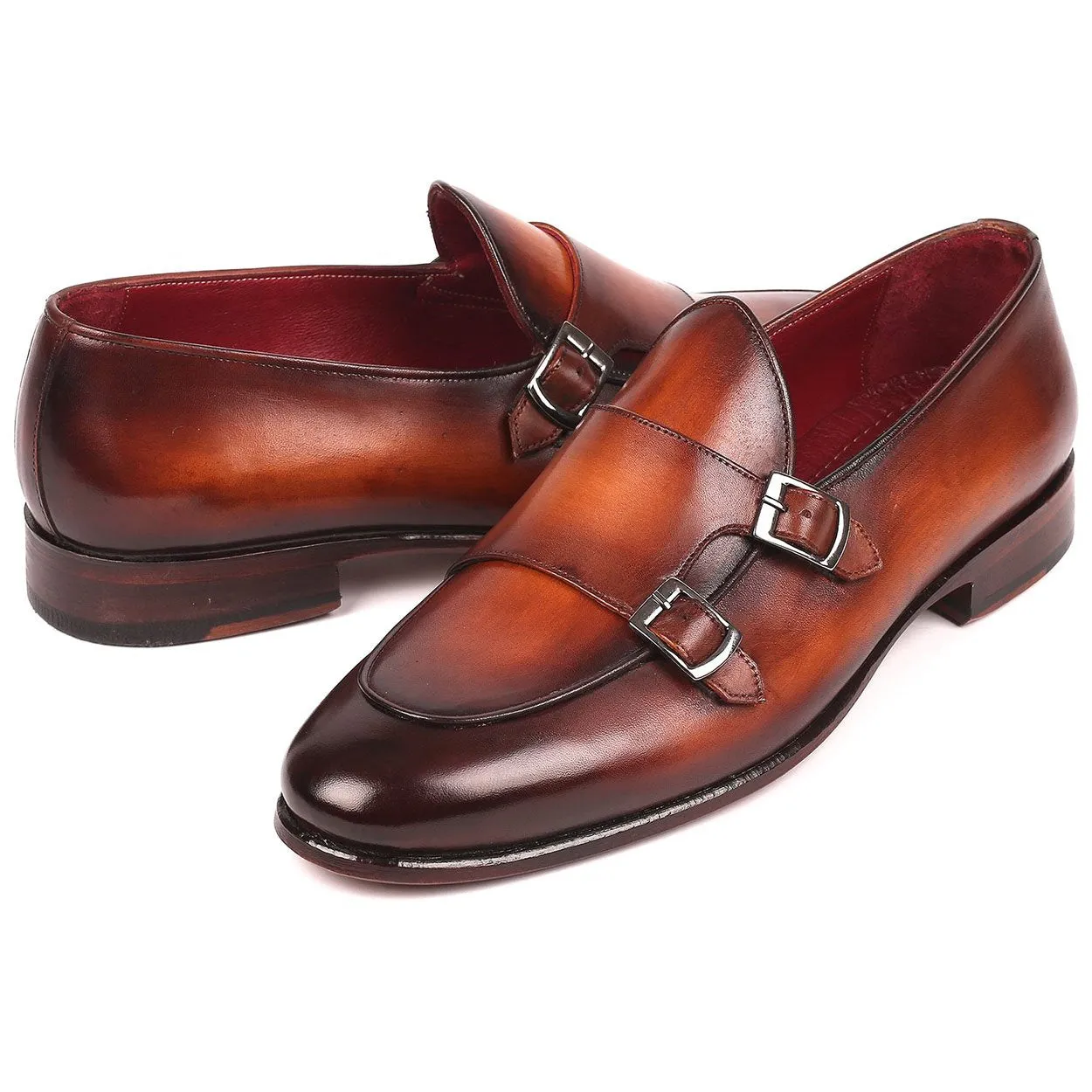 Paul Parkman Men's Brown Calf-Skin Leather Double-MonkStraps Loafers HT61BRW (PM6159)