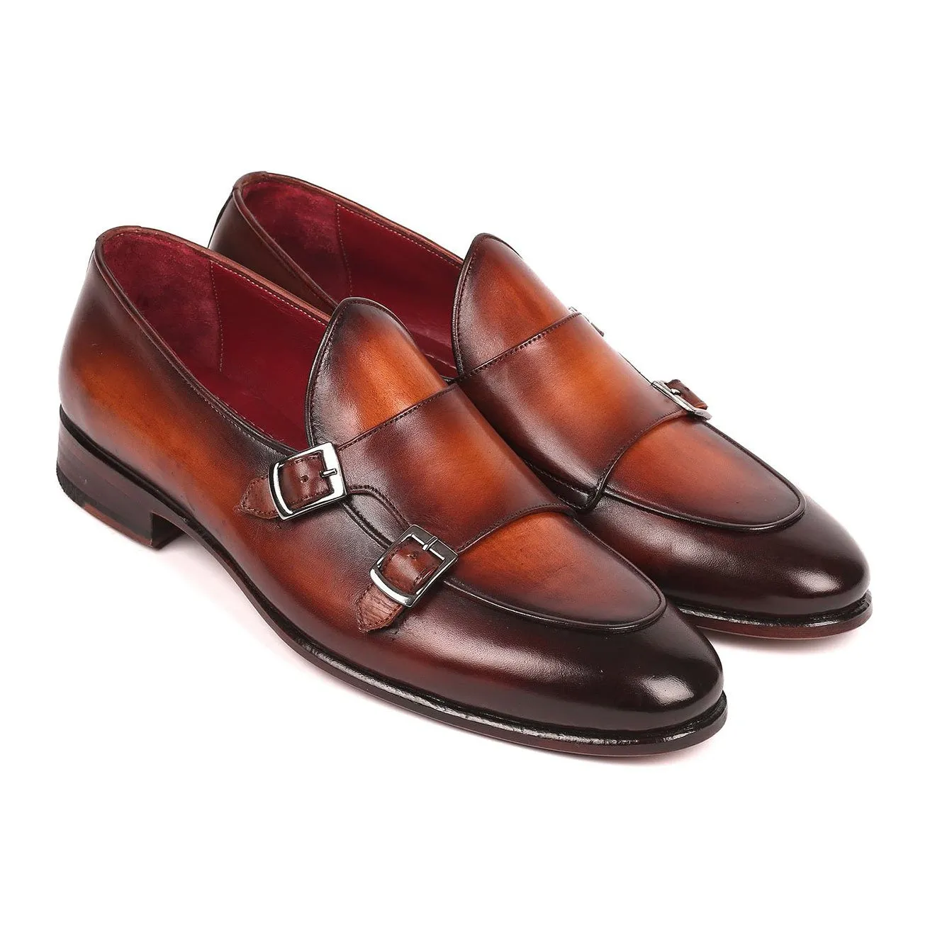 Paul Parkman Men's Brown Calf-Skin Leather Double-MonkStraps Loafers HT61BRW (PM6159)