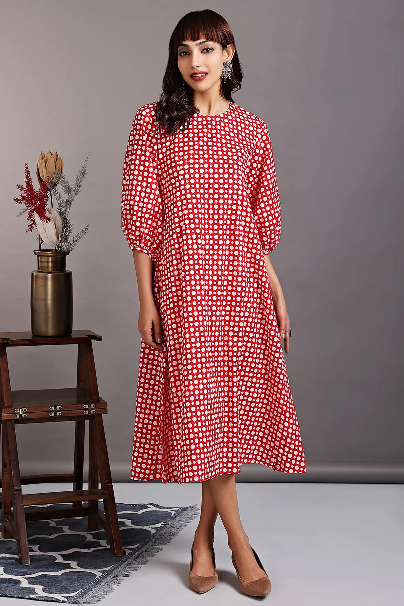 peasant sleeve dress - retro red & polka dance