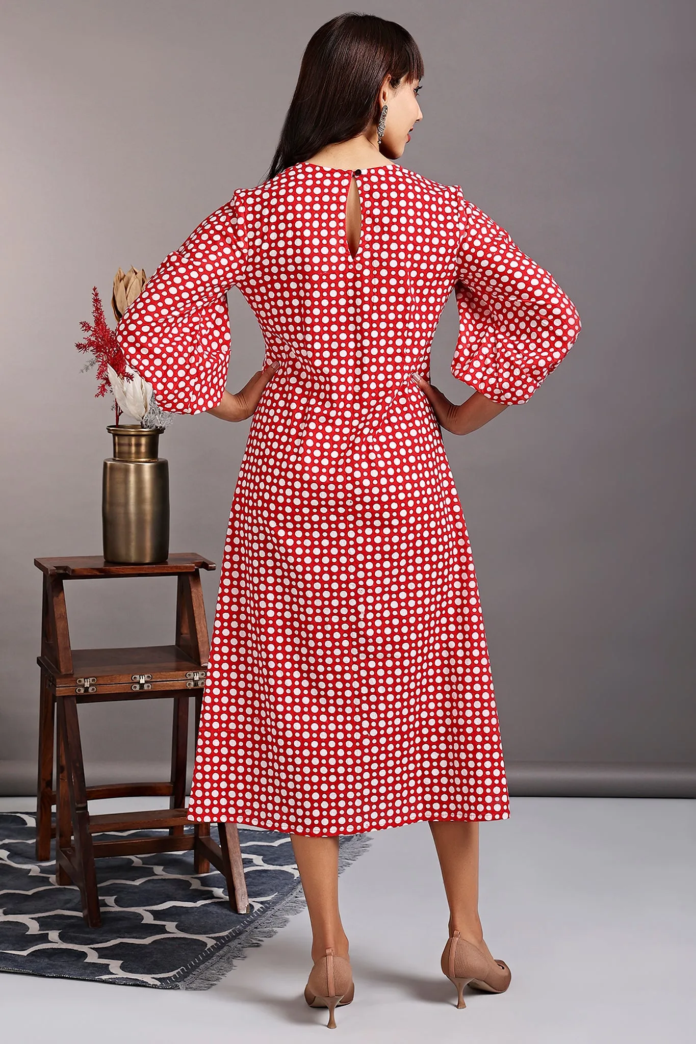 peasant sleeve dress - retro red & polka dance