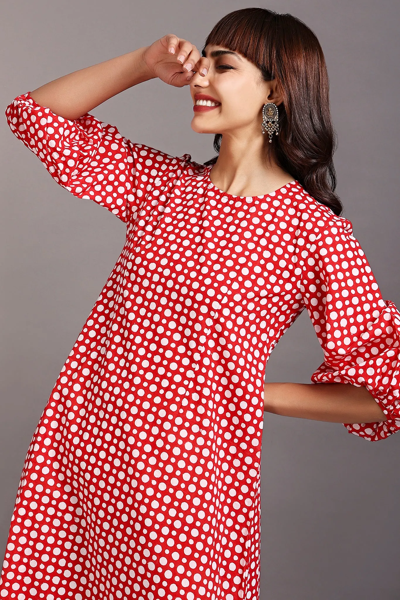 peasant sleeve dress - retro red & polka dance