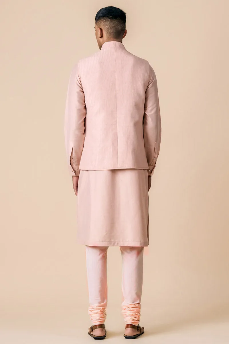 Pink Kurta Bundi Set With Stitch Detailing