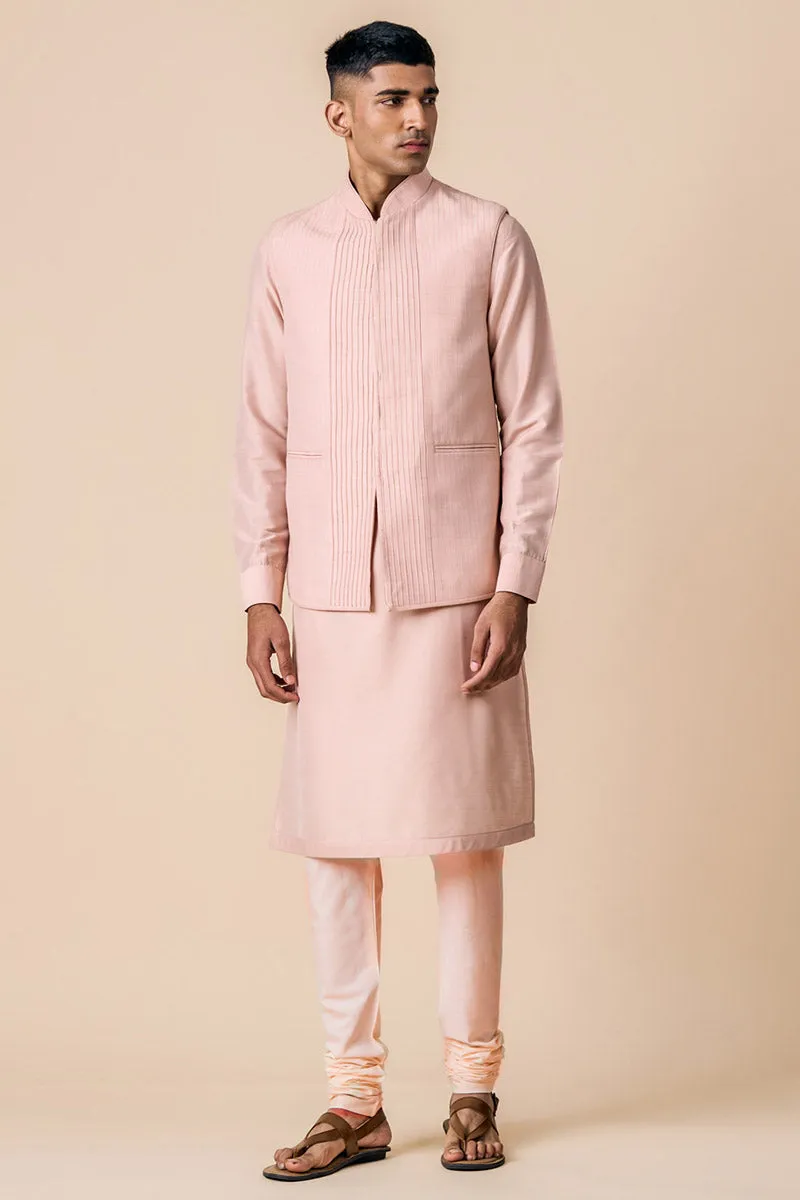 Pink Kurta Bundi Set With Stitch Detailing