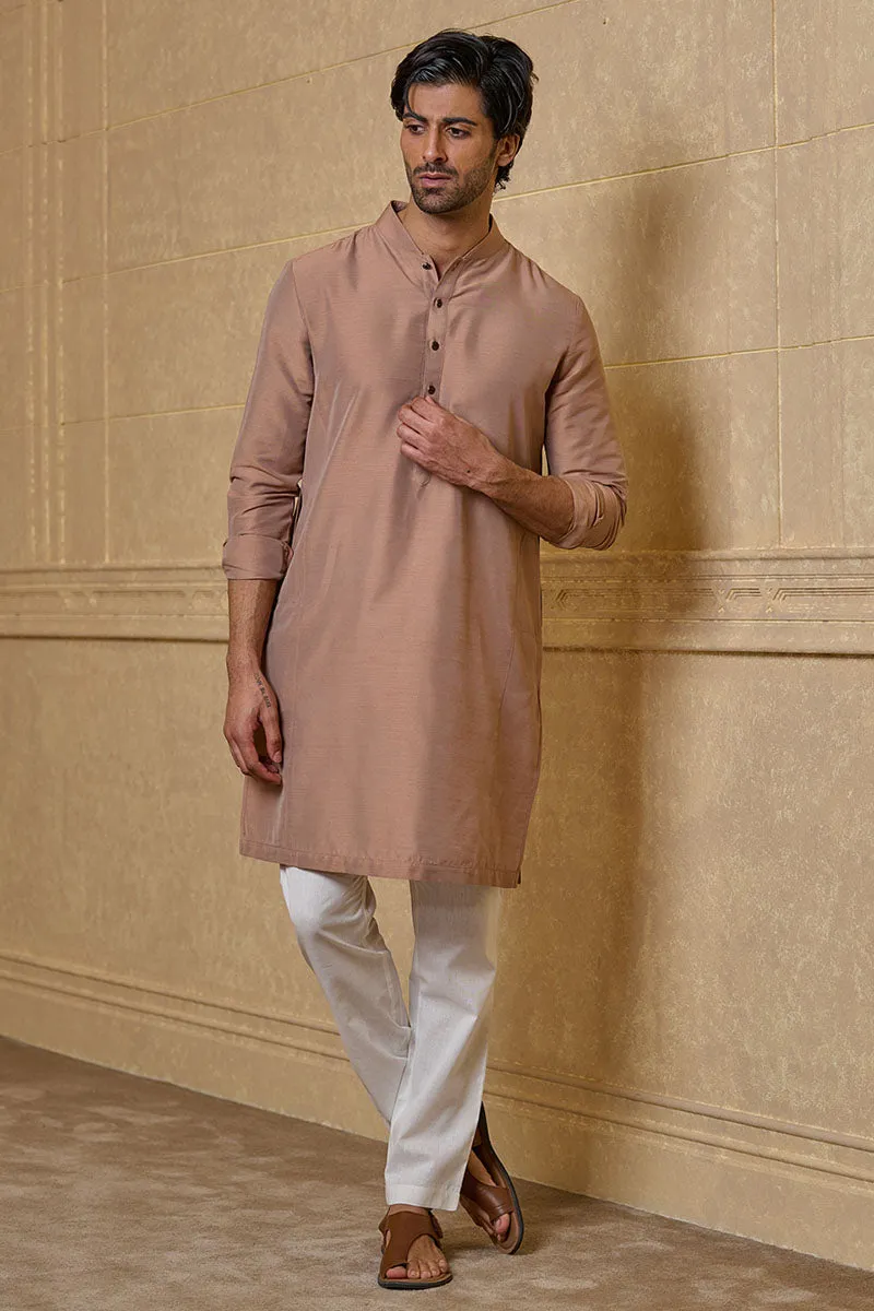 Pink Kurta With Tasva Button Detailing