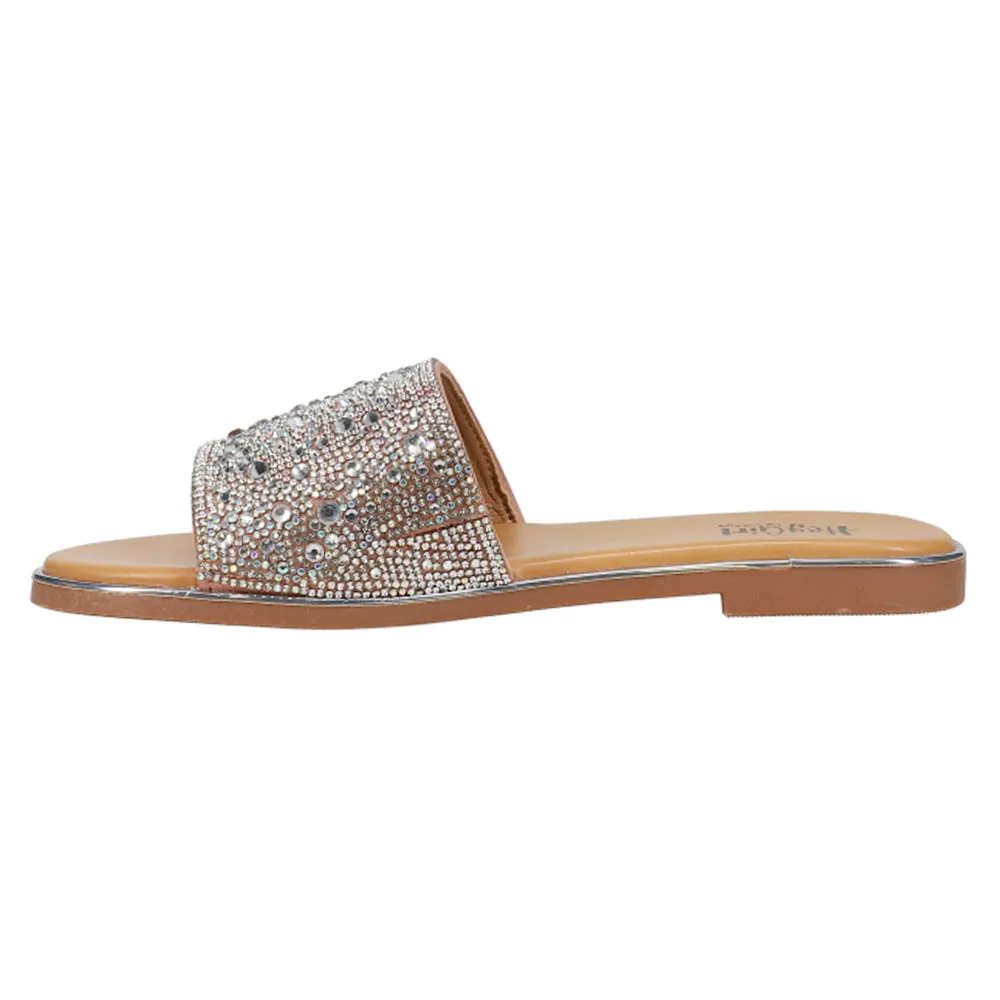 Pizzazz Rhinestone Flat Slide Sandals