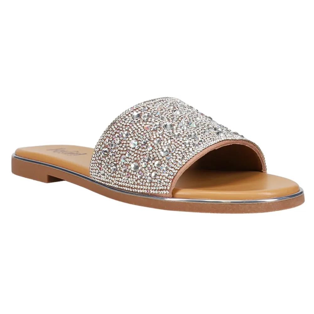 Pizzazz Rhinestone Flat Slide Sandals