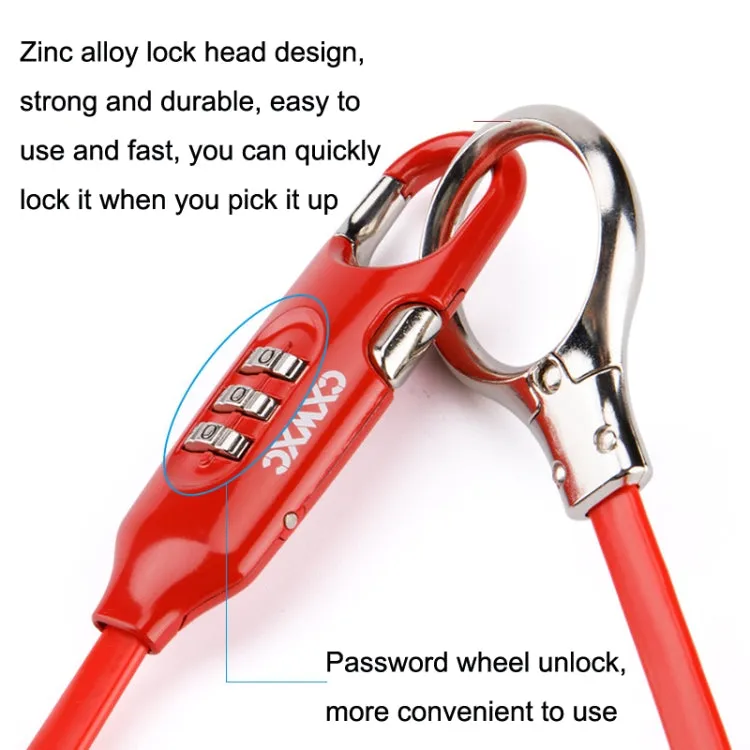 PL3001 Bicycle Mountain Bike Portable Anti-theft Password Cable Lock(Red)