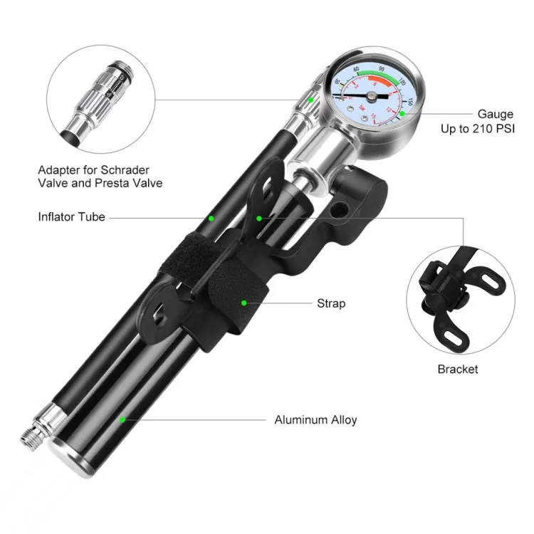 Portable High Pressure Pump Bicycle Pump Mini Mountain Bike Pump   Crowbar