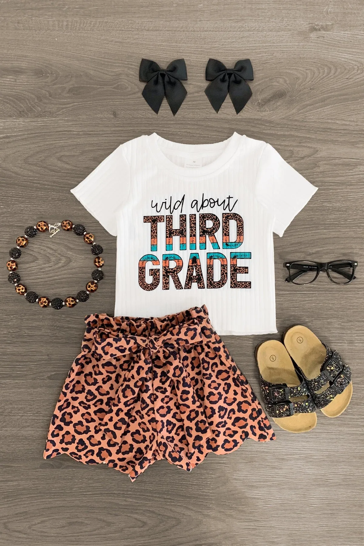 "Wild About Preschool - 5th Grade" Leopard Short Set