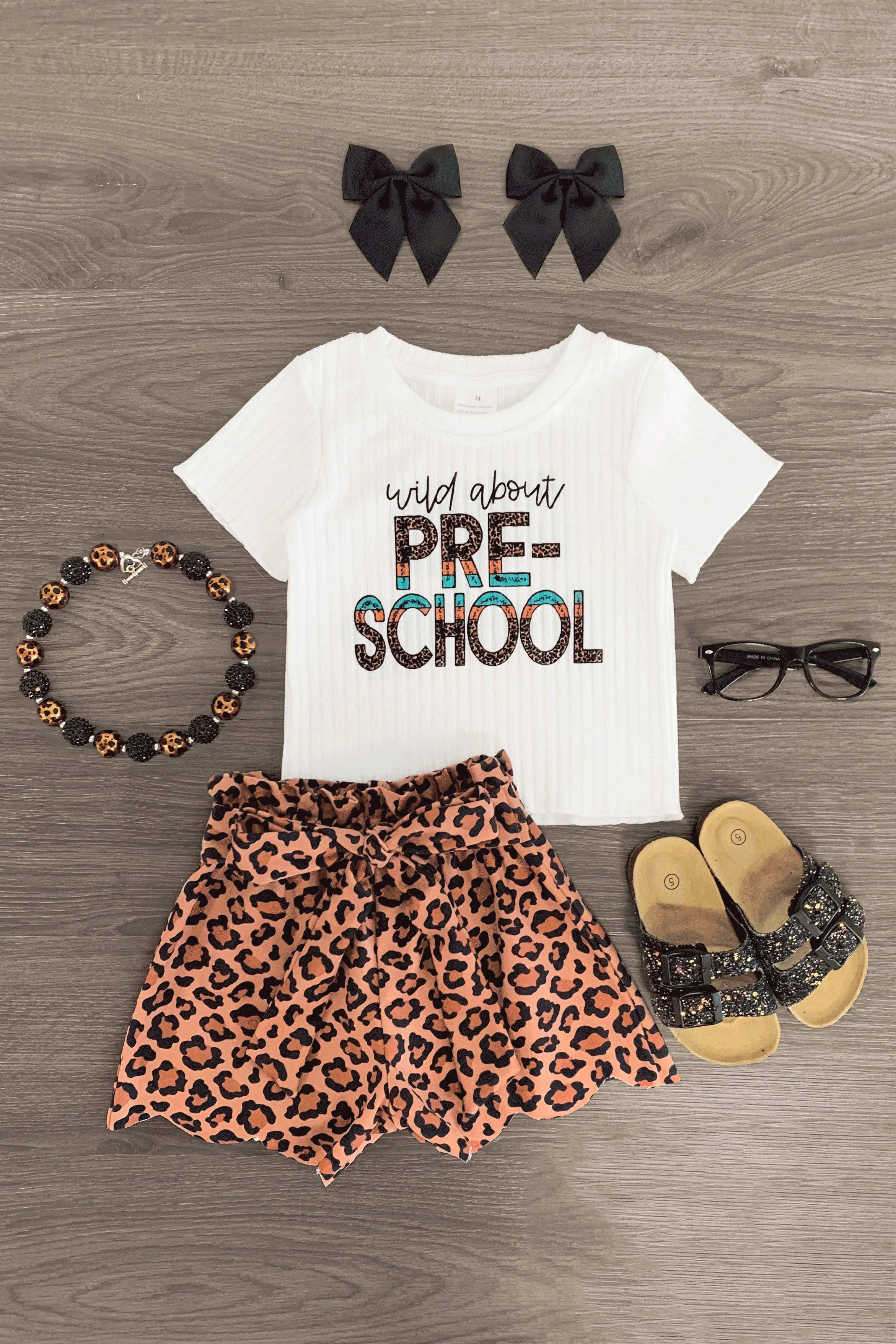 "Wild About Preschool - 5th Grade" Leopard Short Set