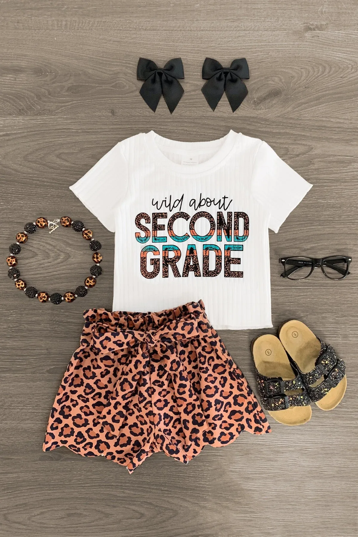 "Wild About Preschool - 5th Grade" Leopard Short Set