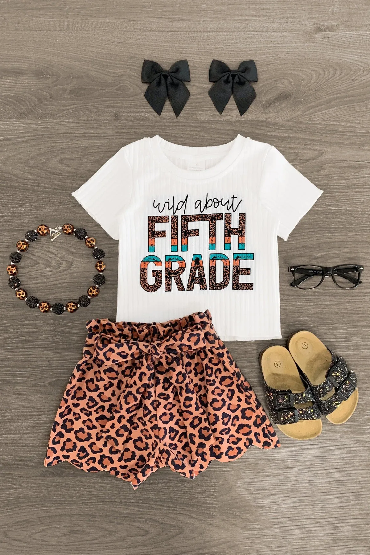 "Wild About Preschool - 5th Grade" Leopard Short Set