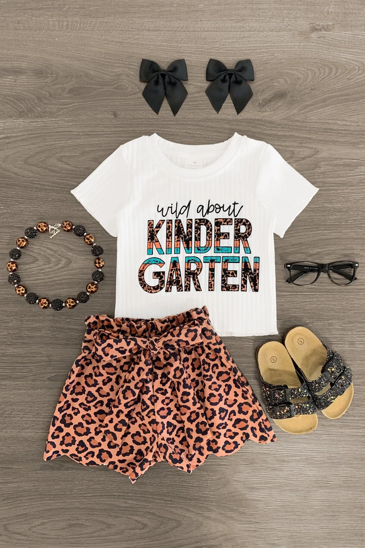 "Wild About Preschool - 5th Grade" Leopard Short Set