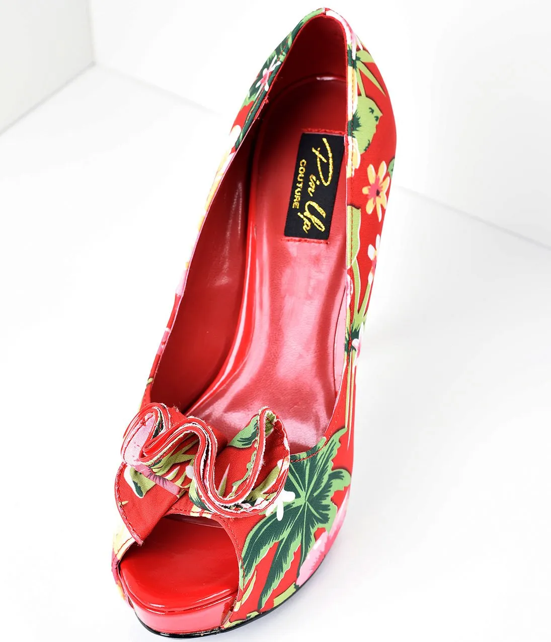 Red Tropical Print Peep Toe Lolita Heels