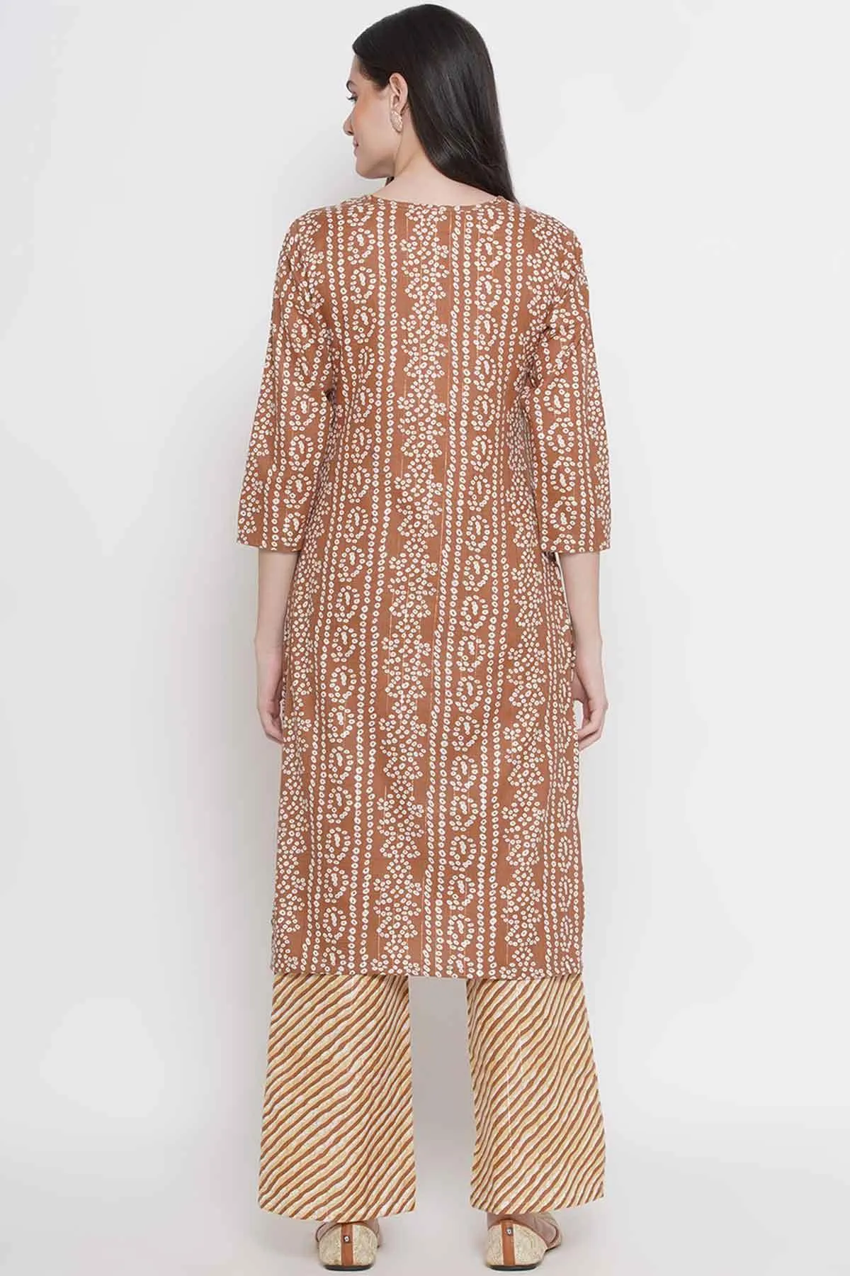 Riwaaz Cinnamon Bandhani Print Kurta Set