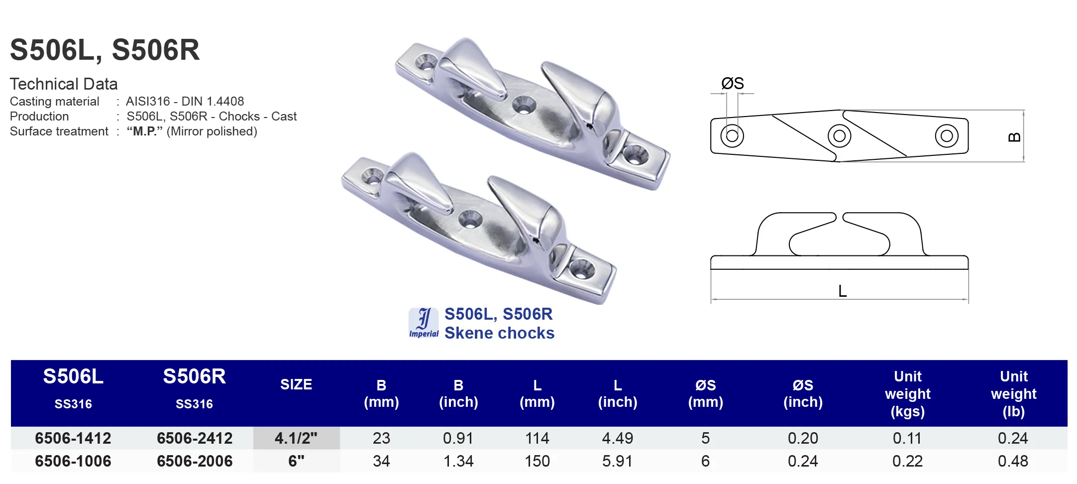 S506R Skene Cleat (R Handed Fairlead) - 316