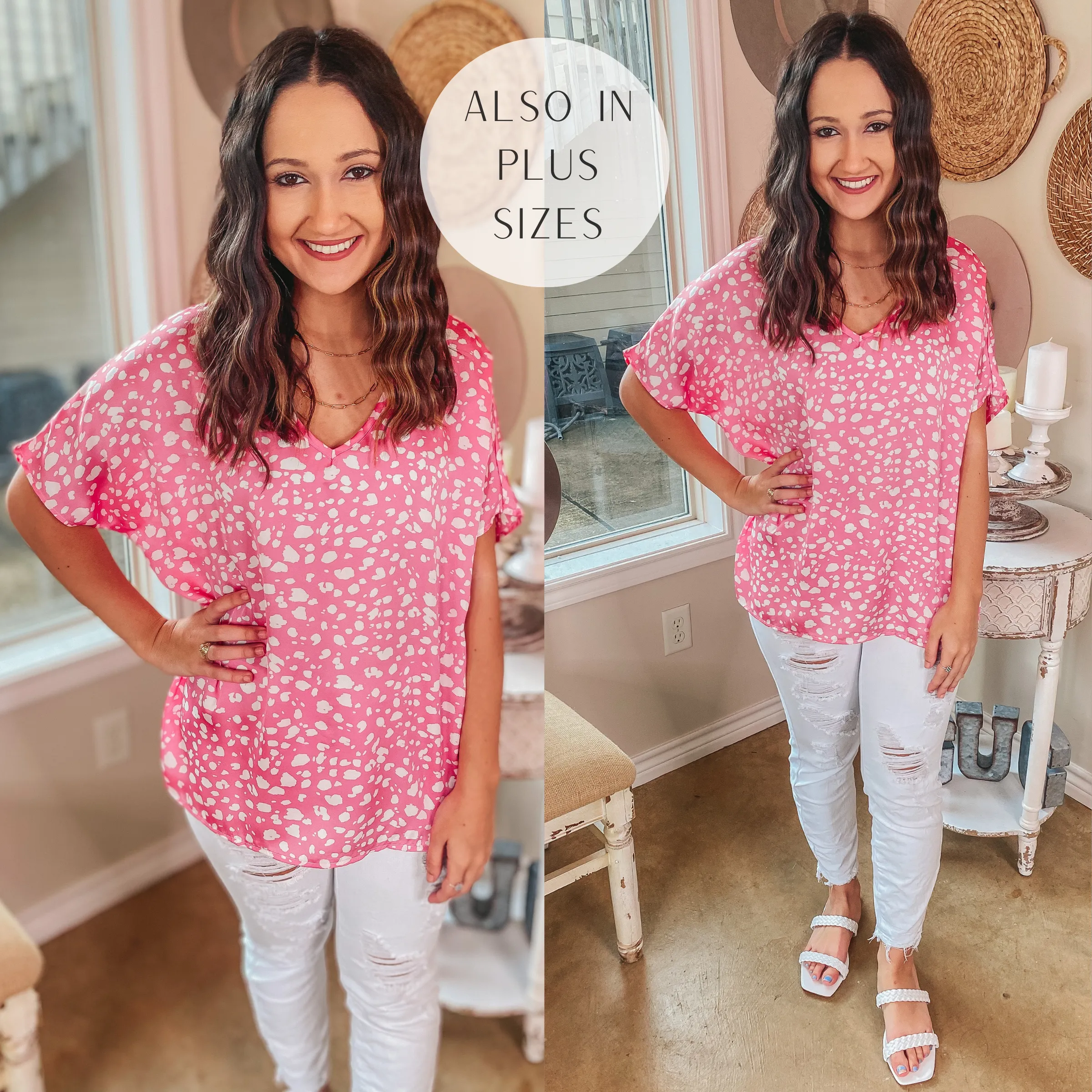 Secret Crushes Dotted V Neck Top in Pink