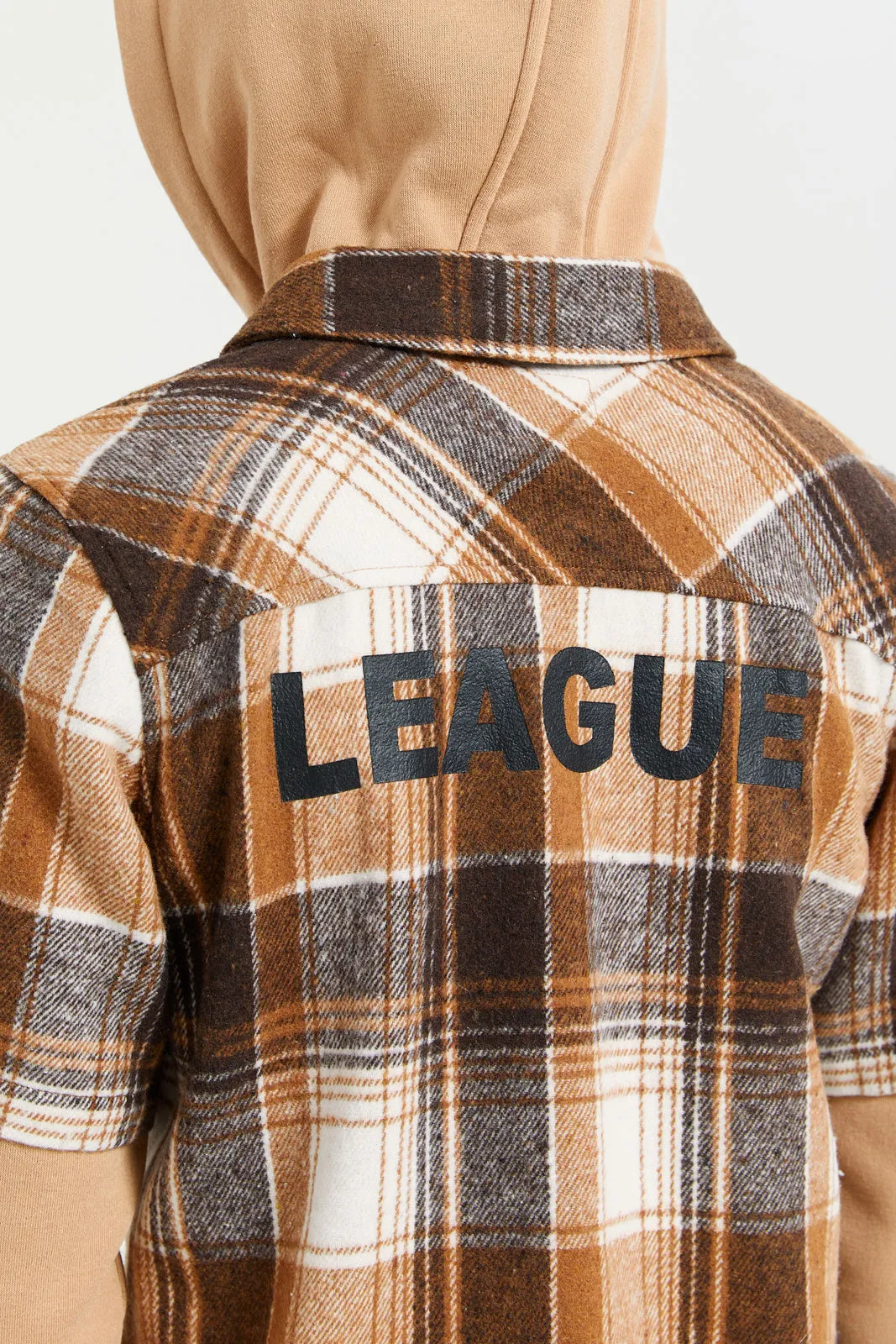 Senor Boys Brown Checkered Hooded Shirt