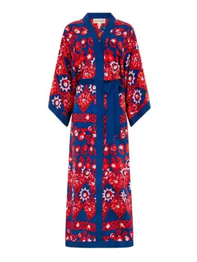 Silk Kimono Robe in Scarlet Batik