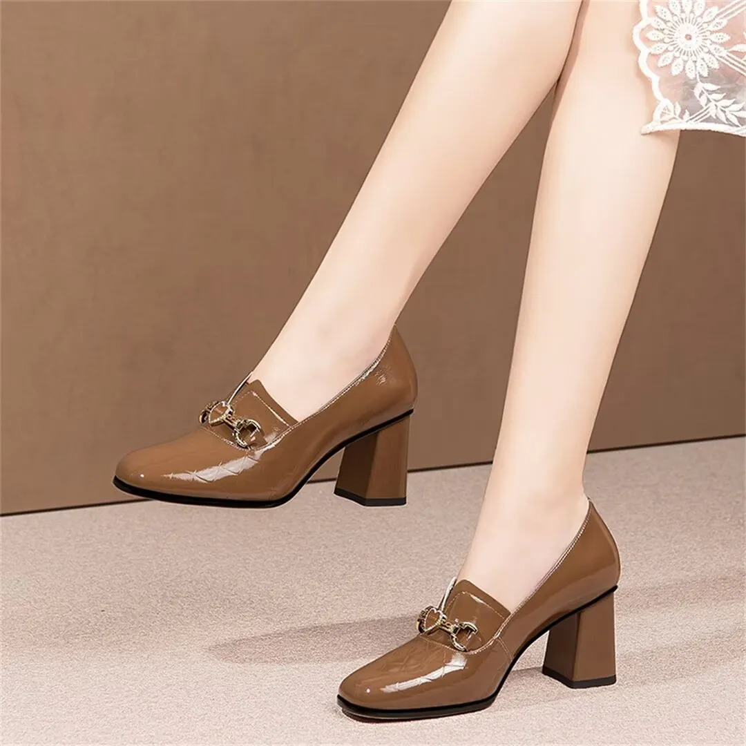 Square Sophistication Leather Heels