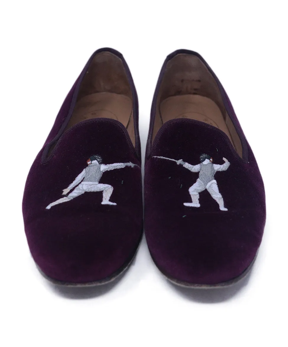 Stubbs & Wootton Burgundy Velour Flats sz 8.5