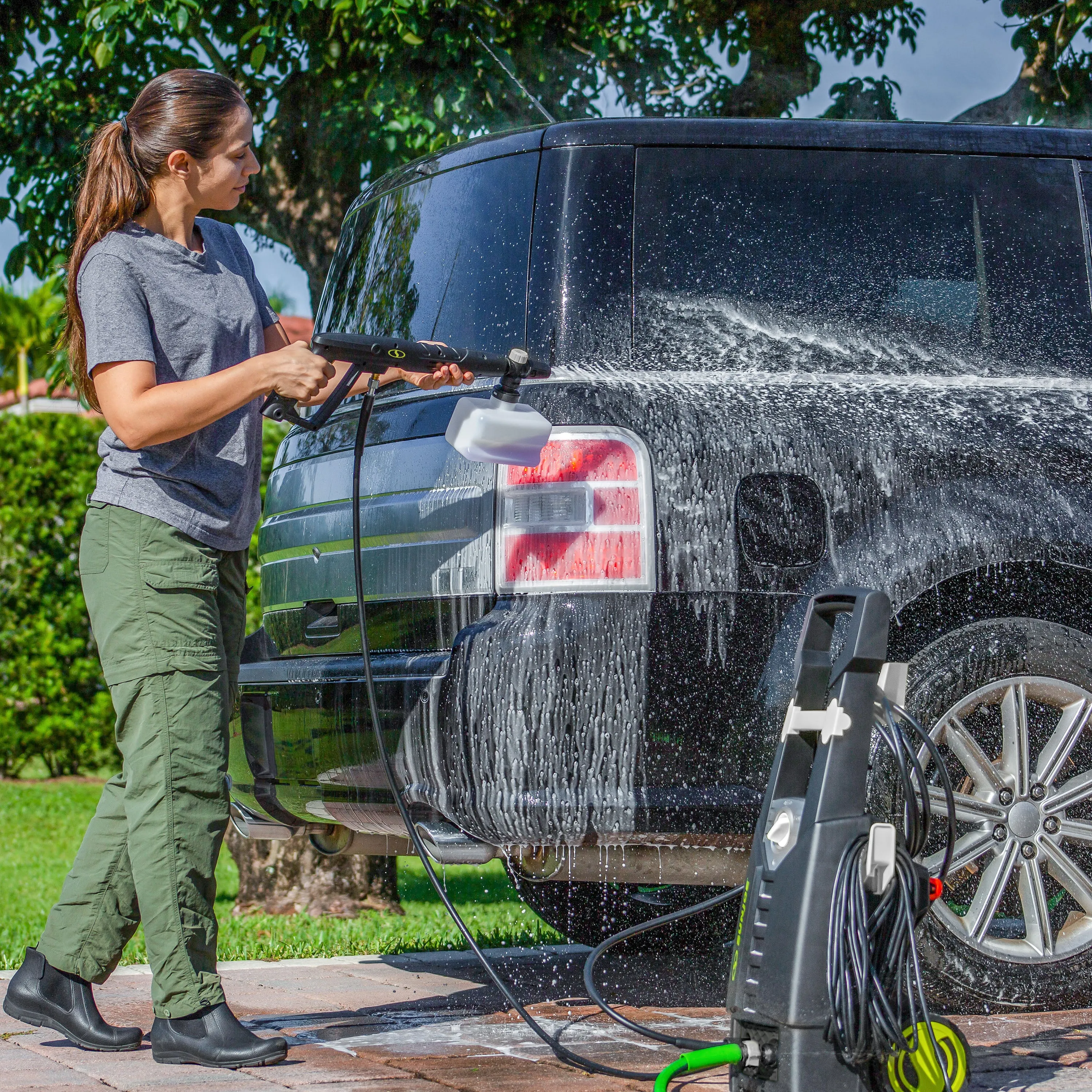 Sun Joe SPX2599-MAX Certified Rated 2050 PSI Electric Pressure Washer | 1.1 GPM Rated Flow | Turbo Nozzle & Utility Brush | Onboard Foam Cannon