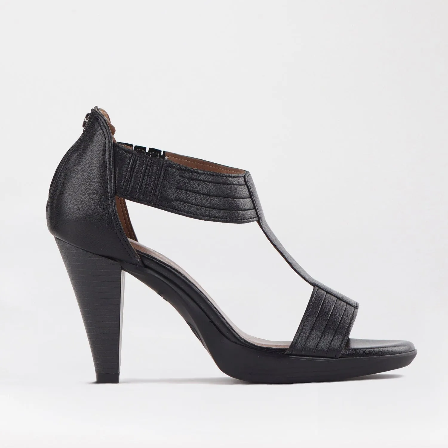 T-Bar High Heel Sandal in Black - 10729