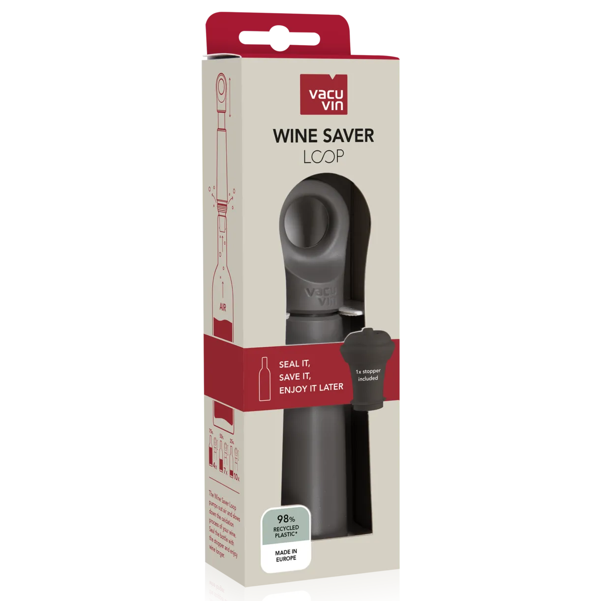 Vacu Vin Wine Saver Loop Vacuum Pump with Stopper – Graphite