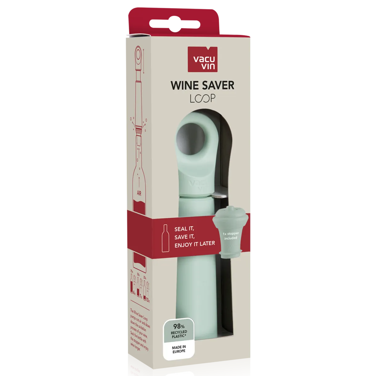 Vacu Vin Wine Saver Loop Vacuum Pump with Stopper – Jade