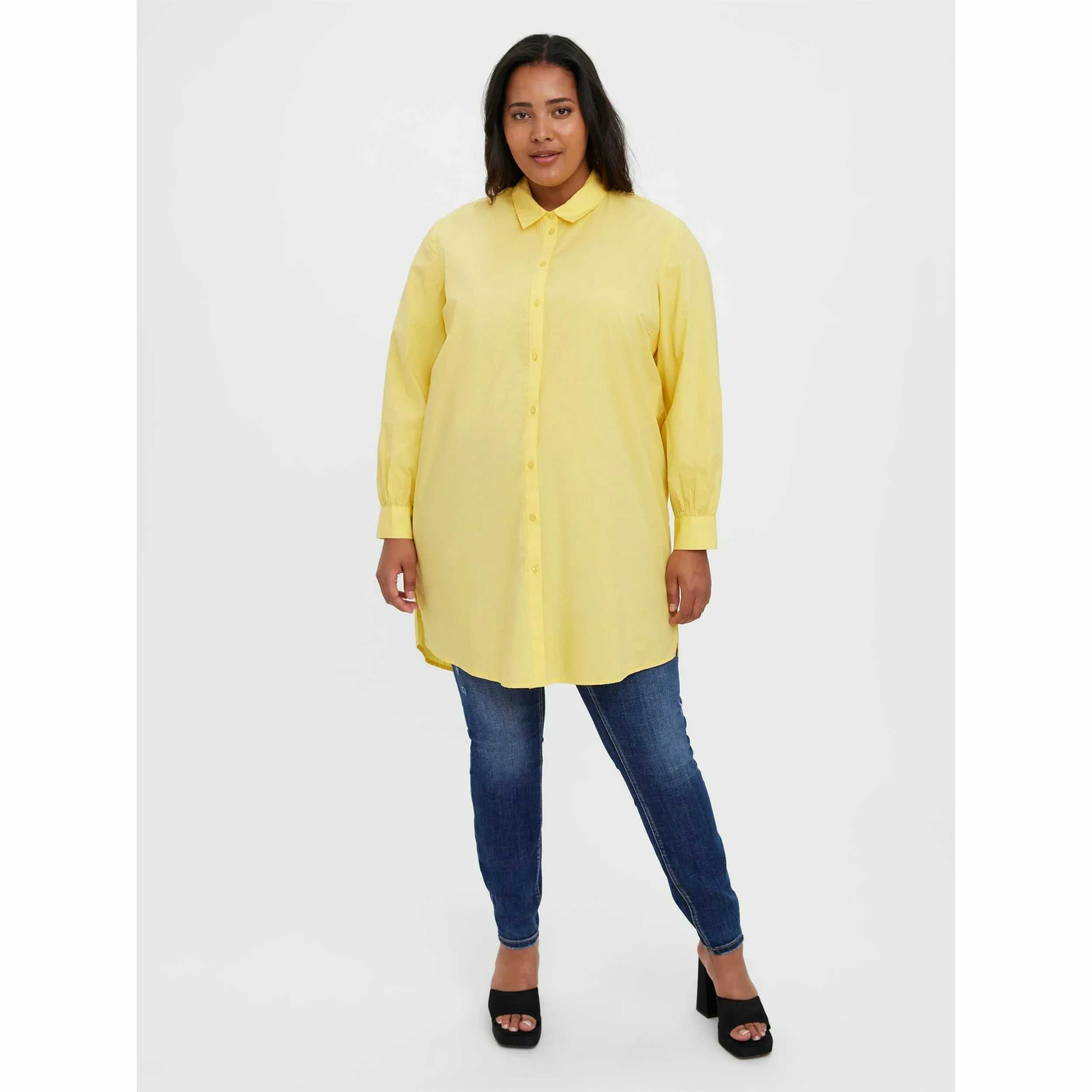 Vero Moda Curve Longline Shirt in Yellow