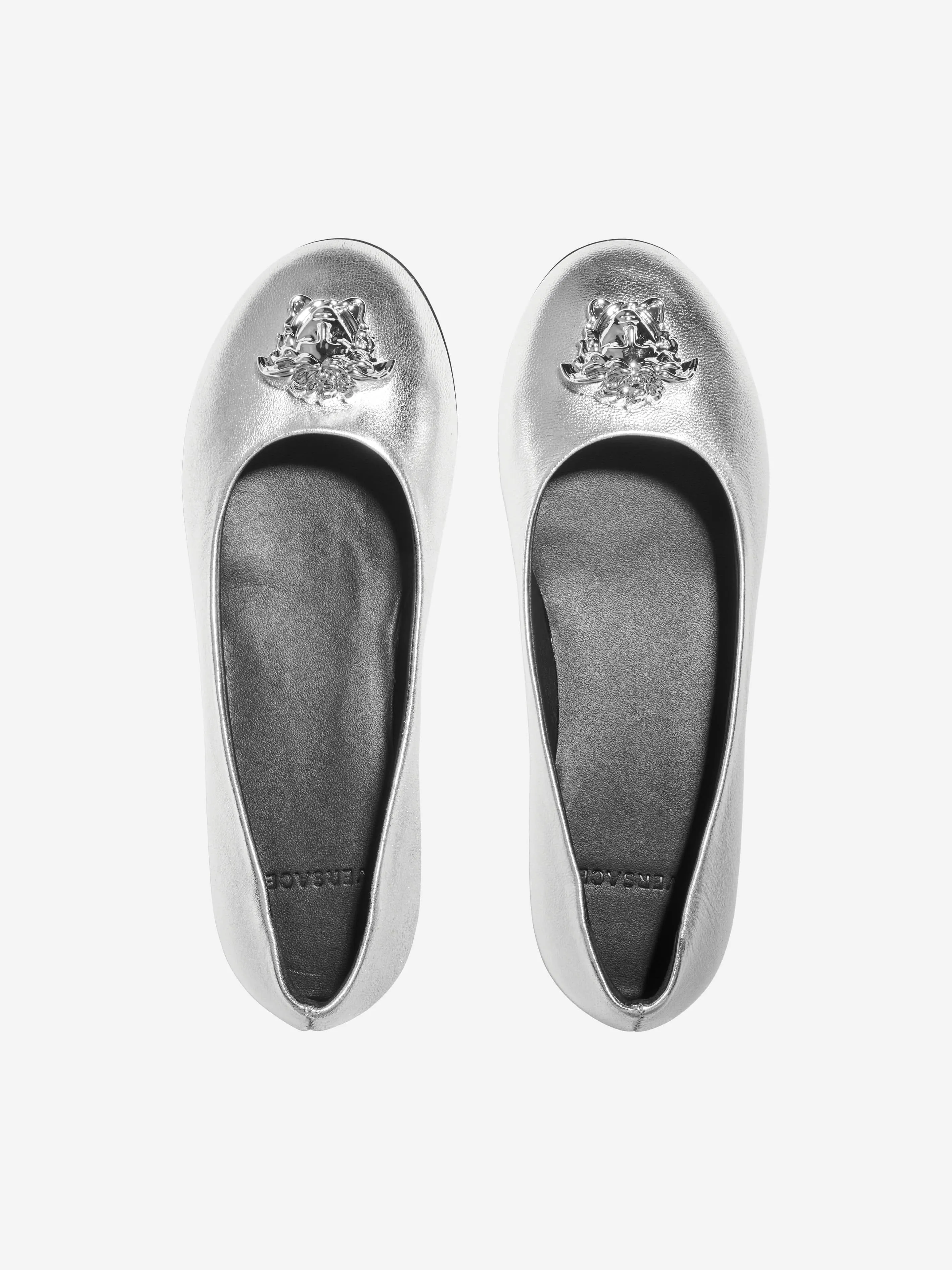 Versace Girls Leather Ballerina Pumps in Silver