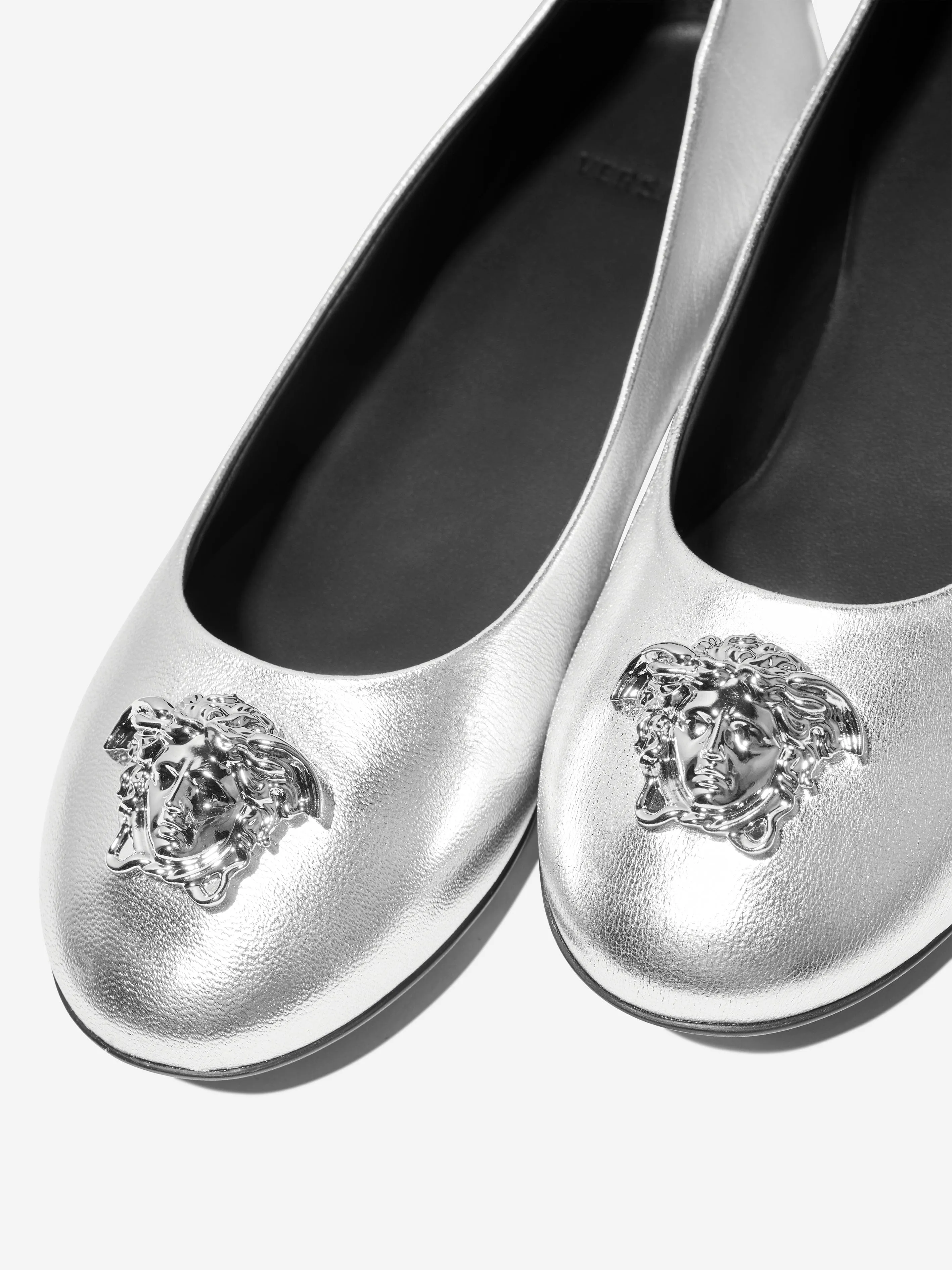 Versace Girls Leather Ballerina Pumps in Silver